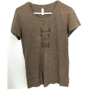American Apparel Shirt‎ Womens Large Heather Brown Llama Love Graphic Made USA